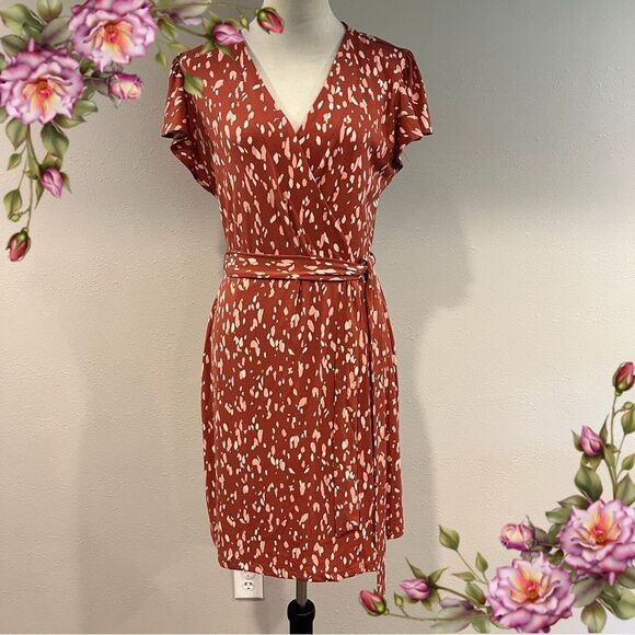 Nine West fake wrap flutter sleeves mini Dress size medium - Picture 1 of 13